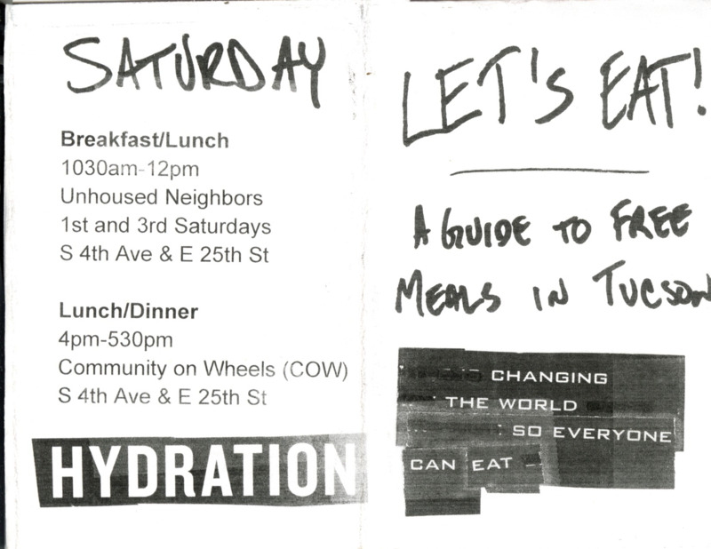 informational zine about places in Tucson to get free food. 
